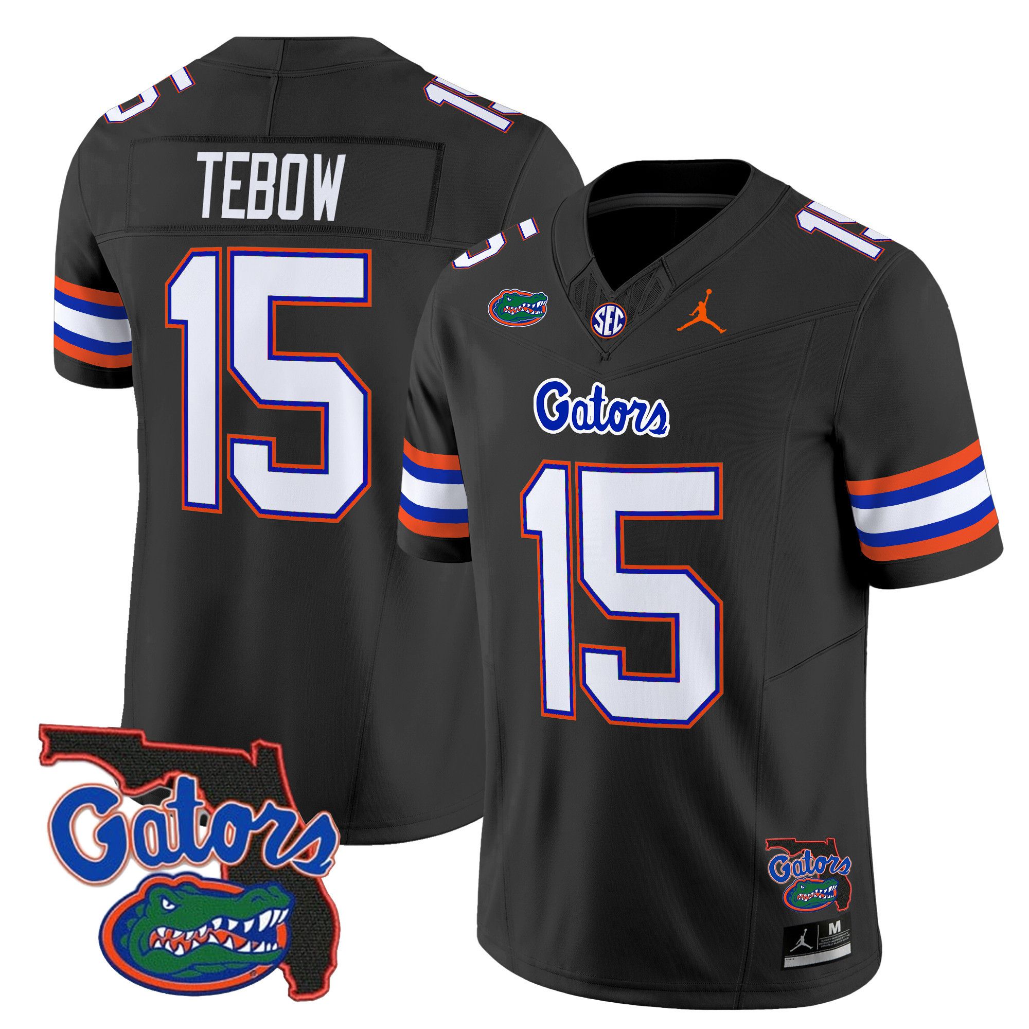 Men Florida Gators #15 Tebow Black 2024 Florida Patch Vapor Limited NCAA Jersey style 1->ncaa teams->NCAA Jersey